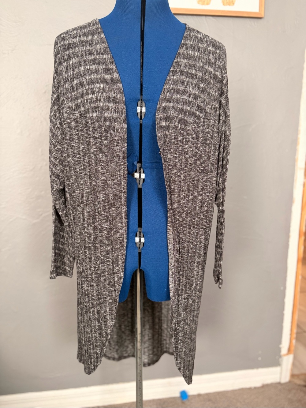Cotton Emporium Gray Ribbed Open-Front Longline Cardigan